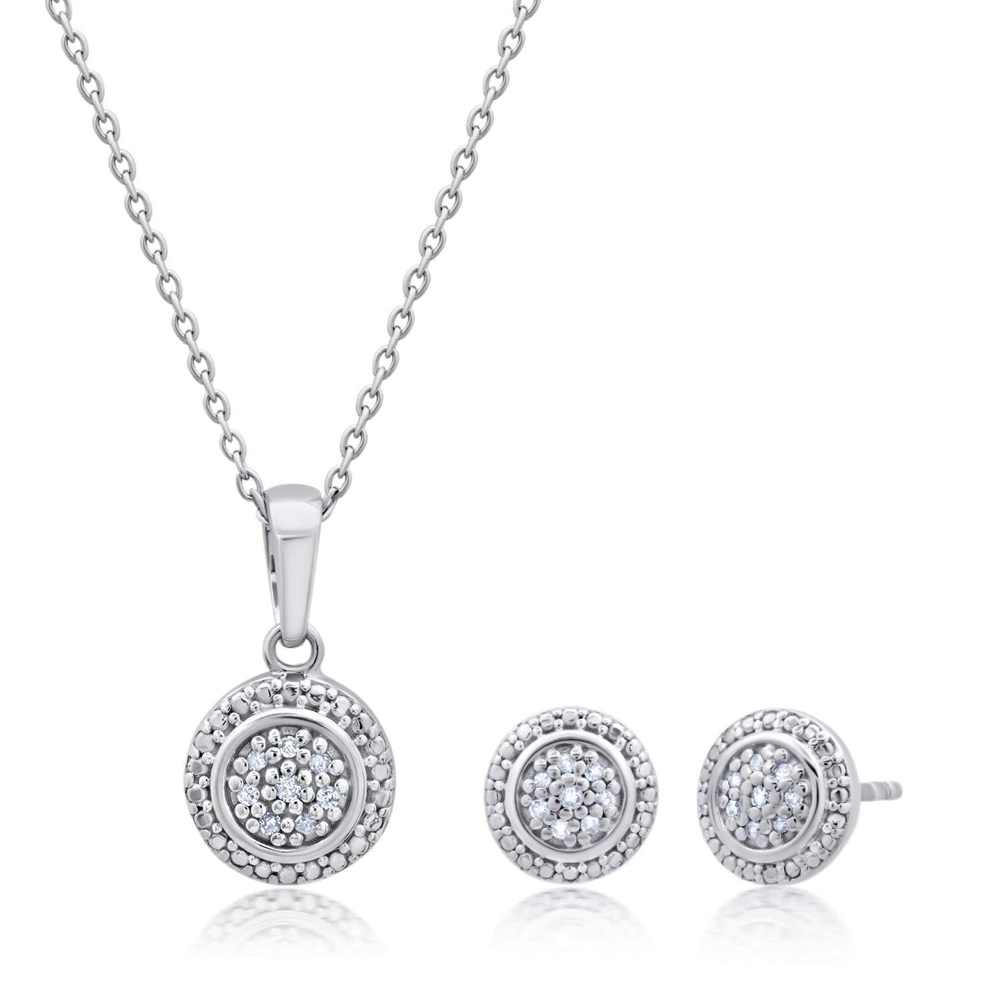 MAX + STONE 925 Sterling Silver Diamond Necklace & Earrings Set