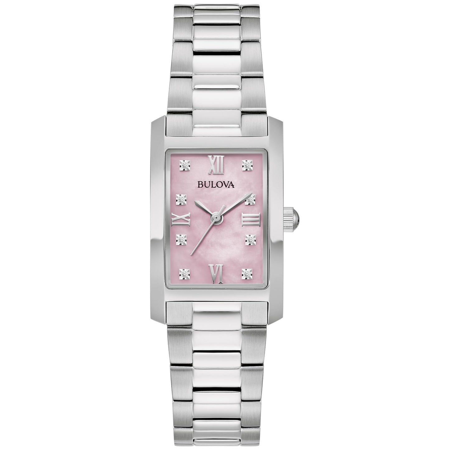 Bulova Ladies Classic Diamond Silver Tone Rectangular Watch 96P258