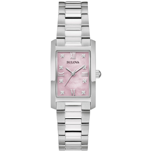 Bulova Ladies Classic Diamond Silver Tone Rectangular Watch 96P258