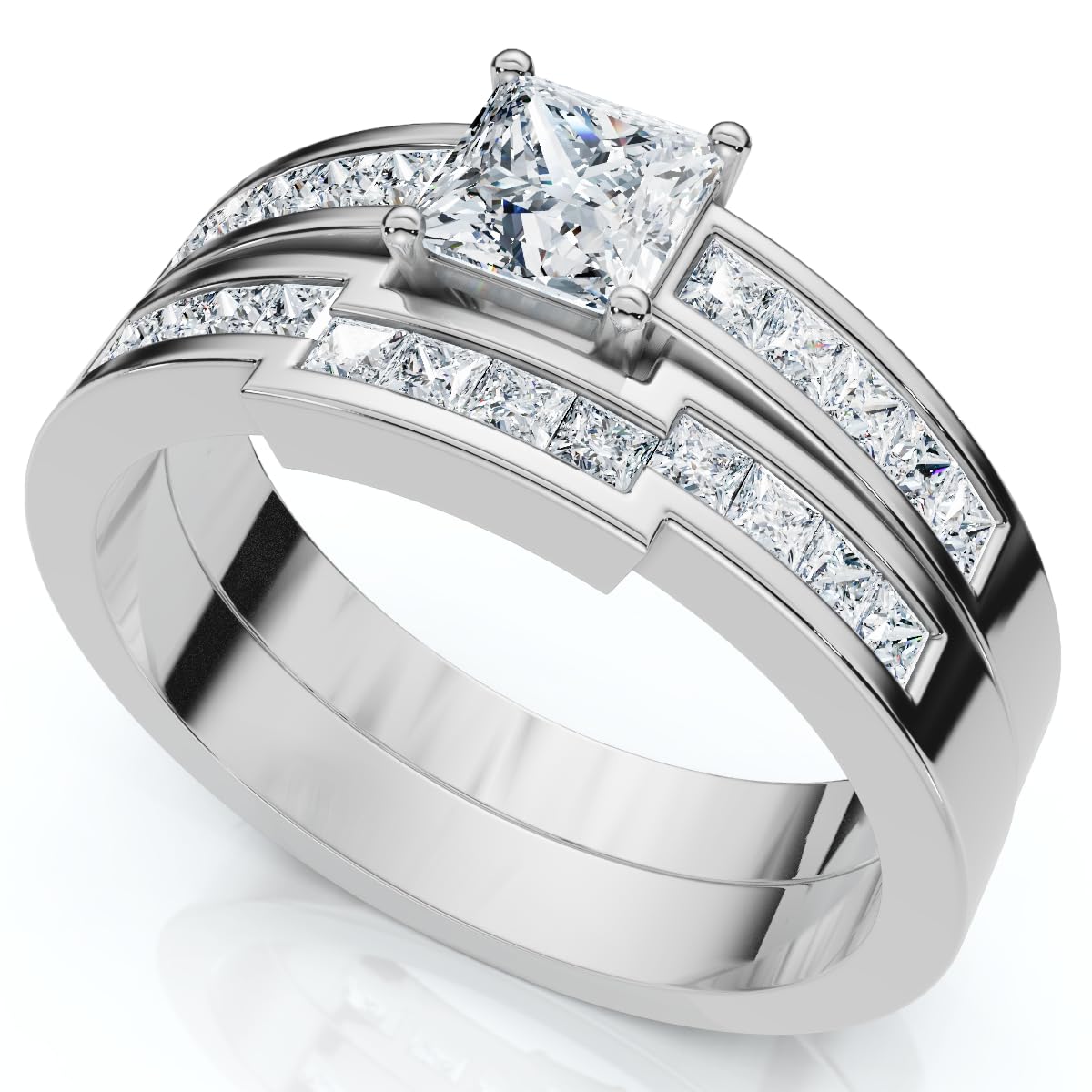 Pompeii 1ct Princess Cut Channel Set Diamond Wedding Engagement Ring 14K White Gold - Size 6.5