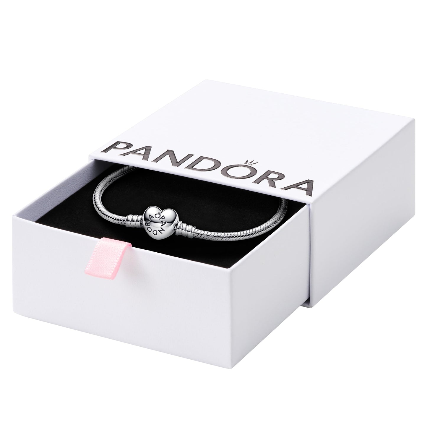 Pandora Moments Heart Clasp Snake Chain Sterling Silver Bracelet - 7.5"
