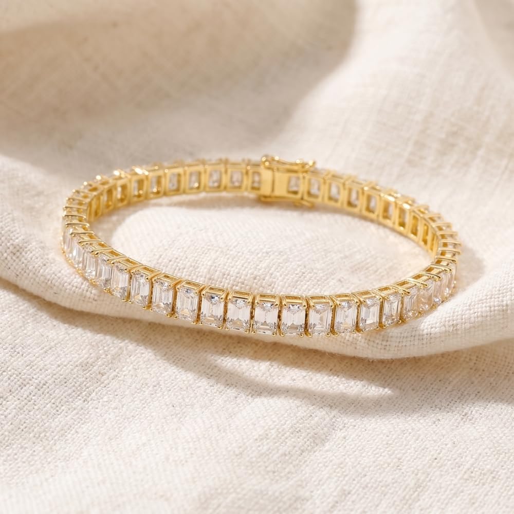 P3 POMPEII3 Pompeii 15Ct Emerald Cut Diamond Tennis Bracelet 7" 14k Yellow Gold Lab Grown - Size 7 (EF,VS)