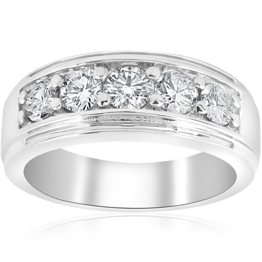 Pompeii 1 ct Mens Diamond Five Stone Wedding Ring 10k White Gold - Size 8.5