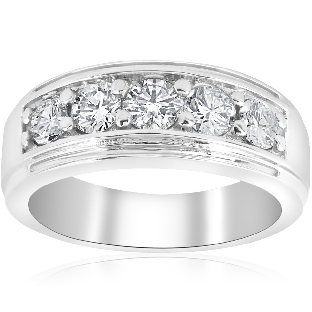 Pompeii 1 ct Mens Diamond Five Stone Wedding Ring 10k White Gold - Size 8.5