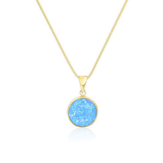14K Solid Gold Blue Opal Necklace - Elegant Wedding Gift for Her
