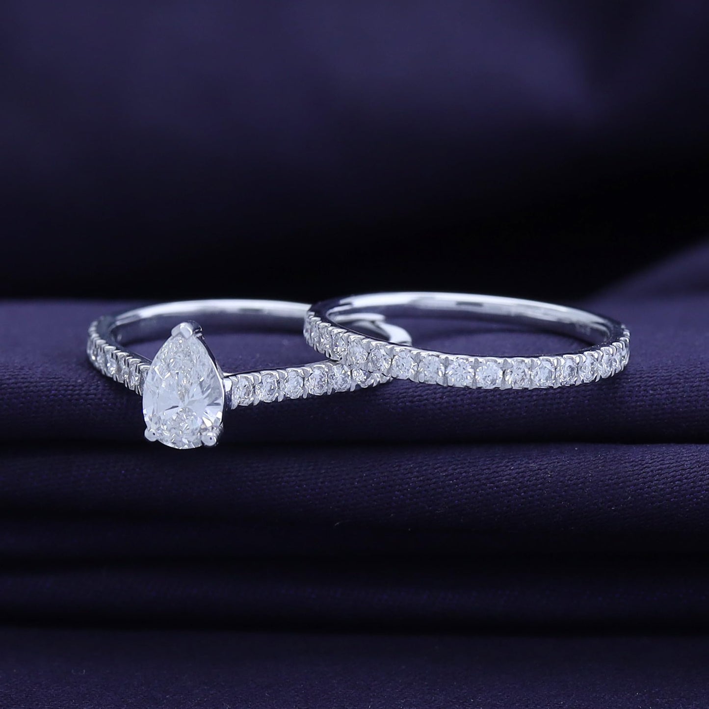 Lab Grown Diamond Pear And Round Shape Teardrop Bridal Ring Set In 14k White Gold Over Sterling Silver