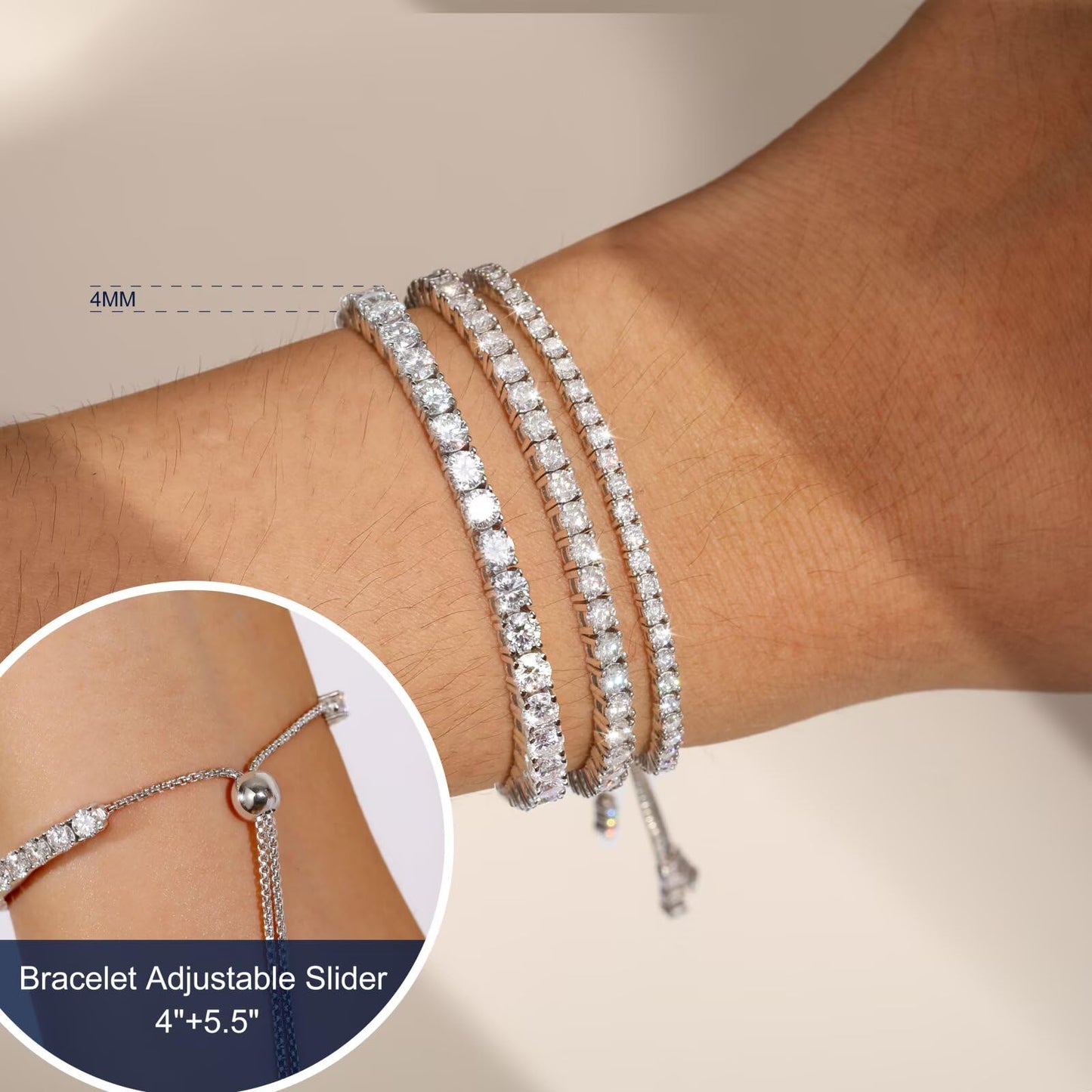 TUHE GRA Certified Adjustable Moissanite Tennis Bracelet (8.69CT)