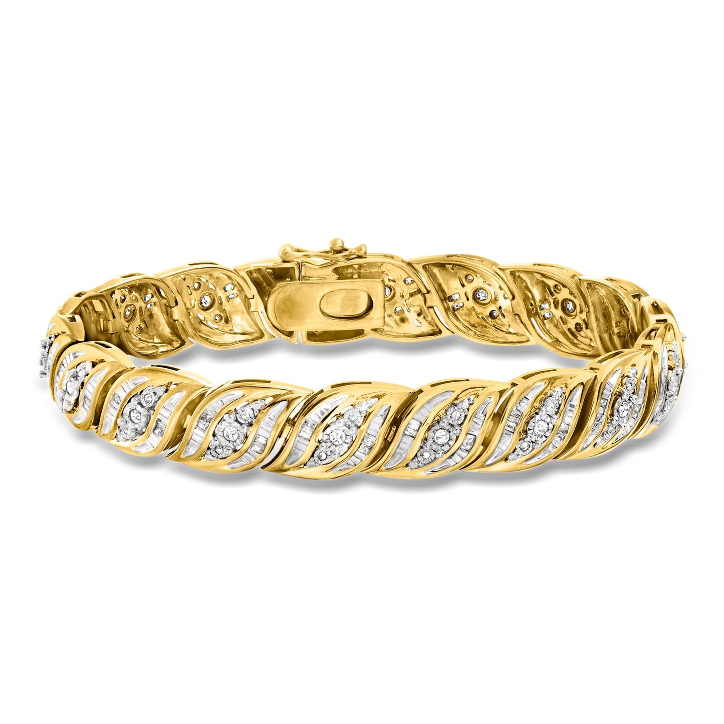 Ross-Simons 1.00 ct. t.w. Baguette and Round Diamond Bracelet in 18kt Gold Over Sterling - 8"