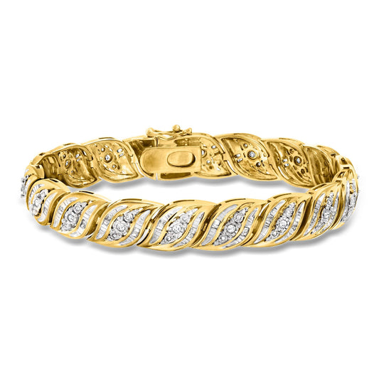 Ross-Simons 1.00 ct. t.w. Baguette and Round Diamond Bracelet in 18kt Gold Over Sterling - 8"