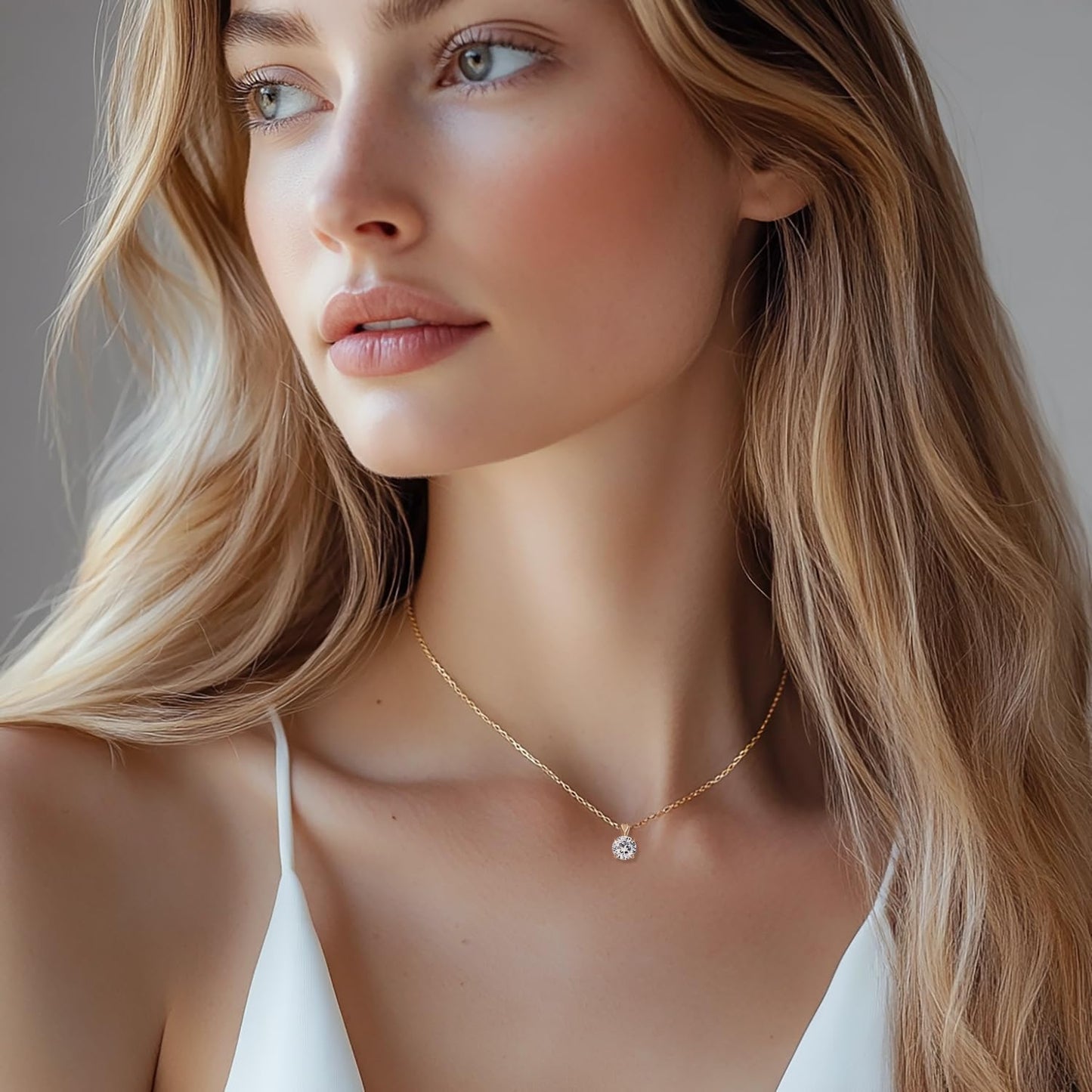 AGVANA 14K Solid Yellow Gold 1 Carat Round Lab-Grown Diamond Solitaire Pendant Necklace