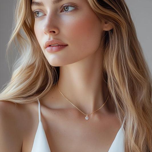 AGVANA 14K Solid Yellow Gold 1 Carat Round Lab-Grown Diamond Solitaire Pendant Necklace