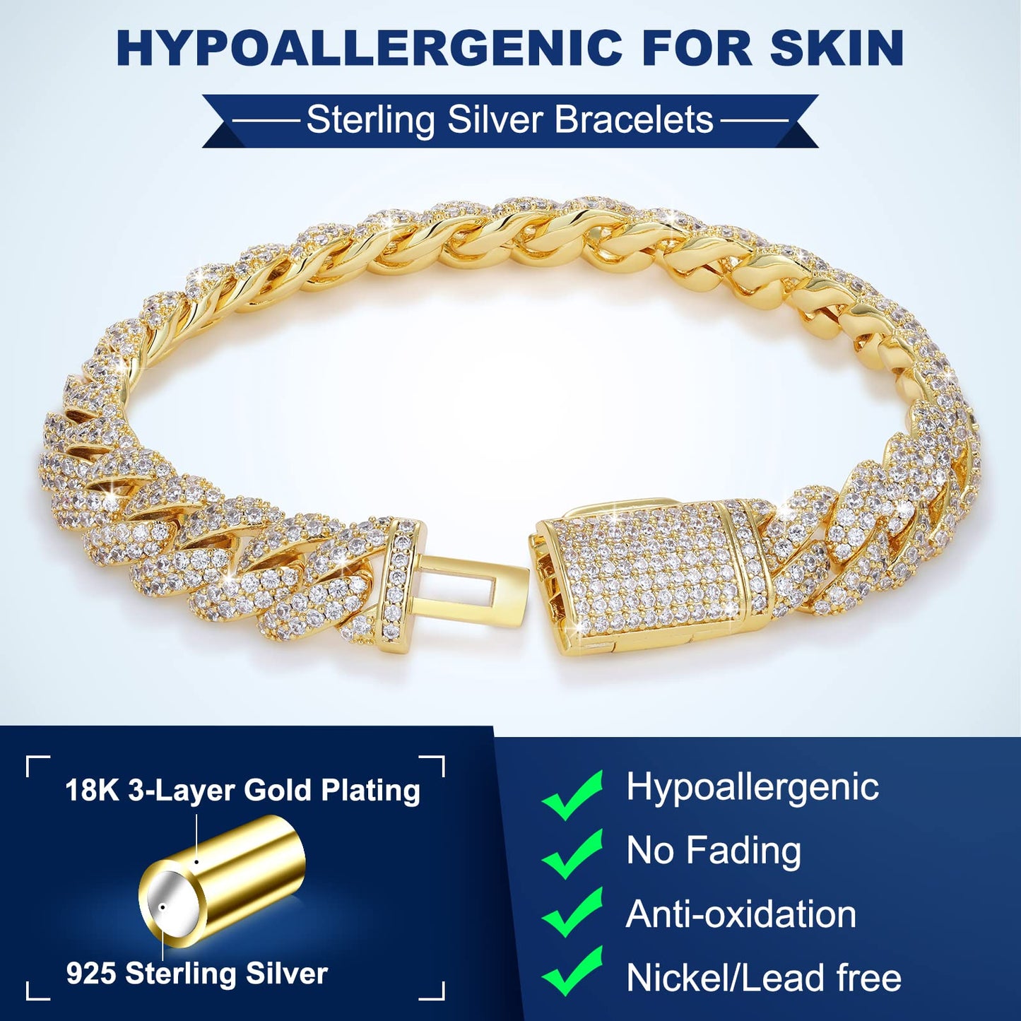TUHE GRA Certified Moissanite Cuban Link Bracelet (6mm - 18K Gold)