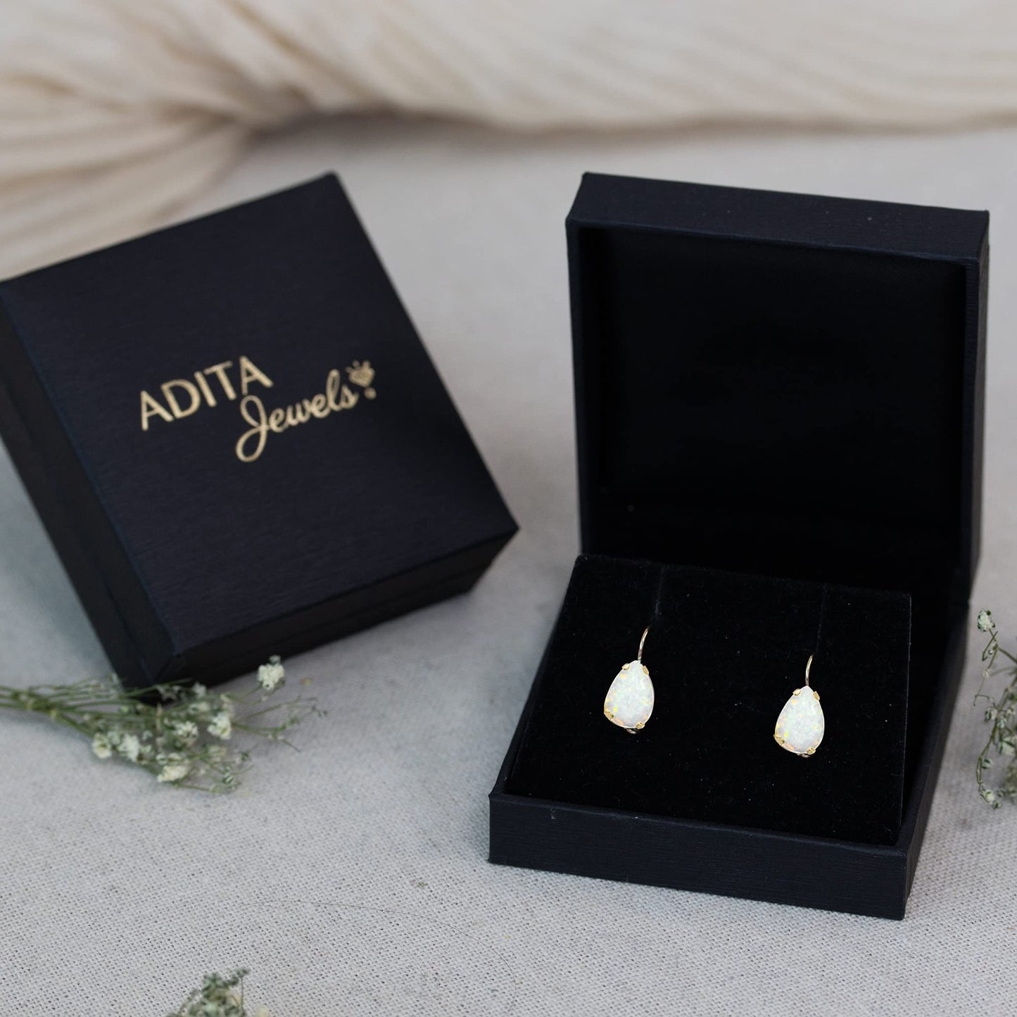 14K Solid Gold Natural Opal Earrings - Premium Birthday Gift for Her