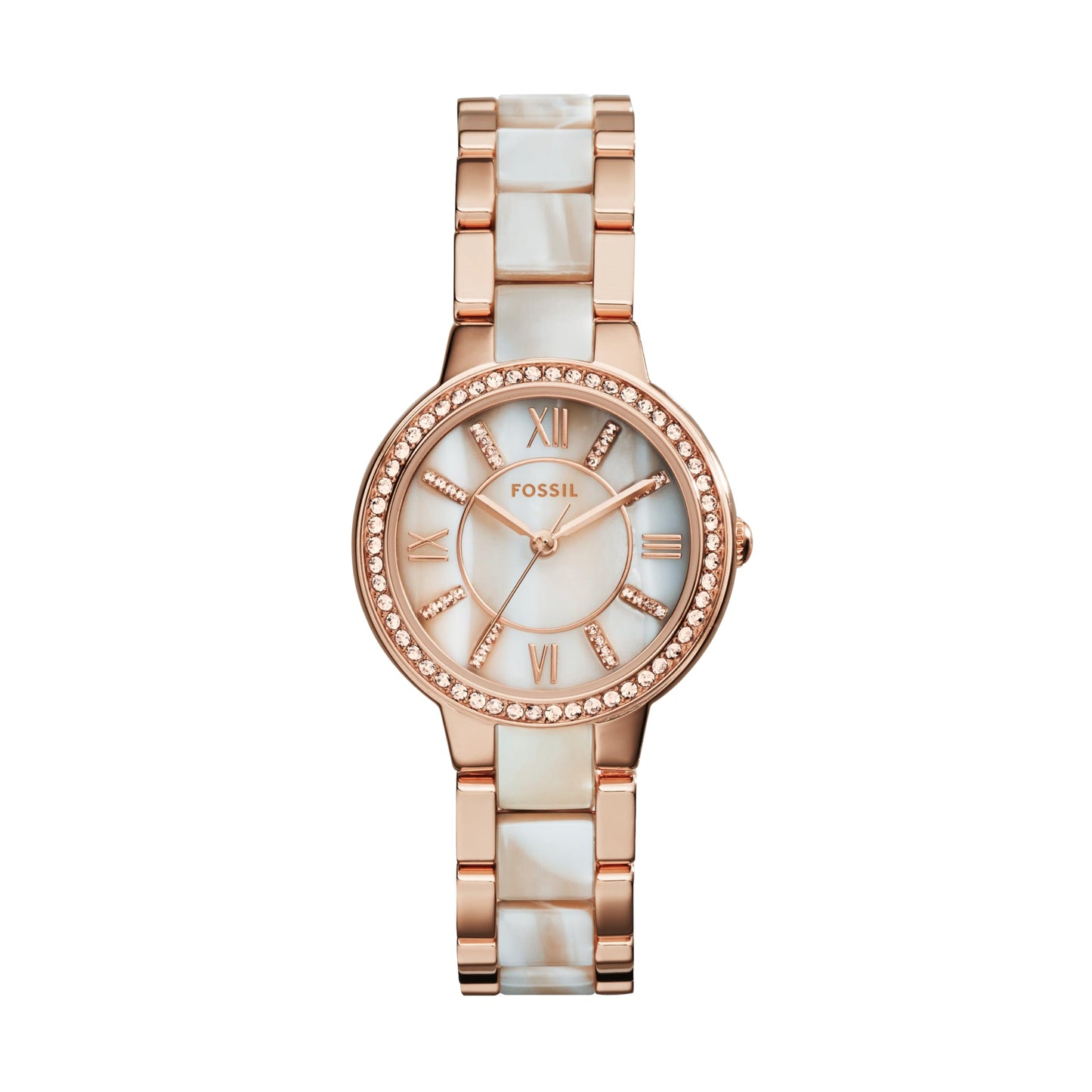 Fossil Women's Watch, Virginia Quartz Stainless Steel and Acetate Three-Hand Watch for Women, Color: Rose Gold/White Horn