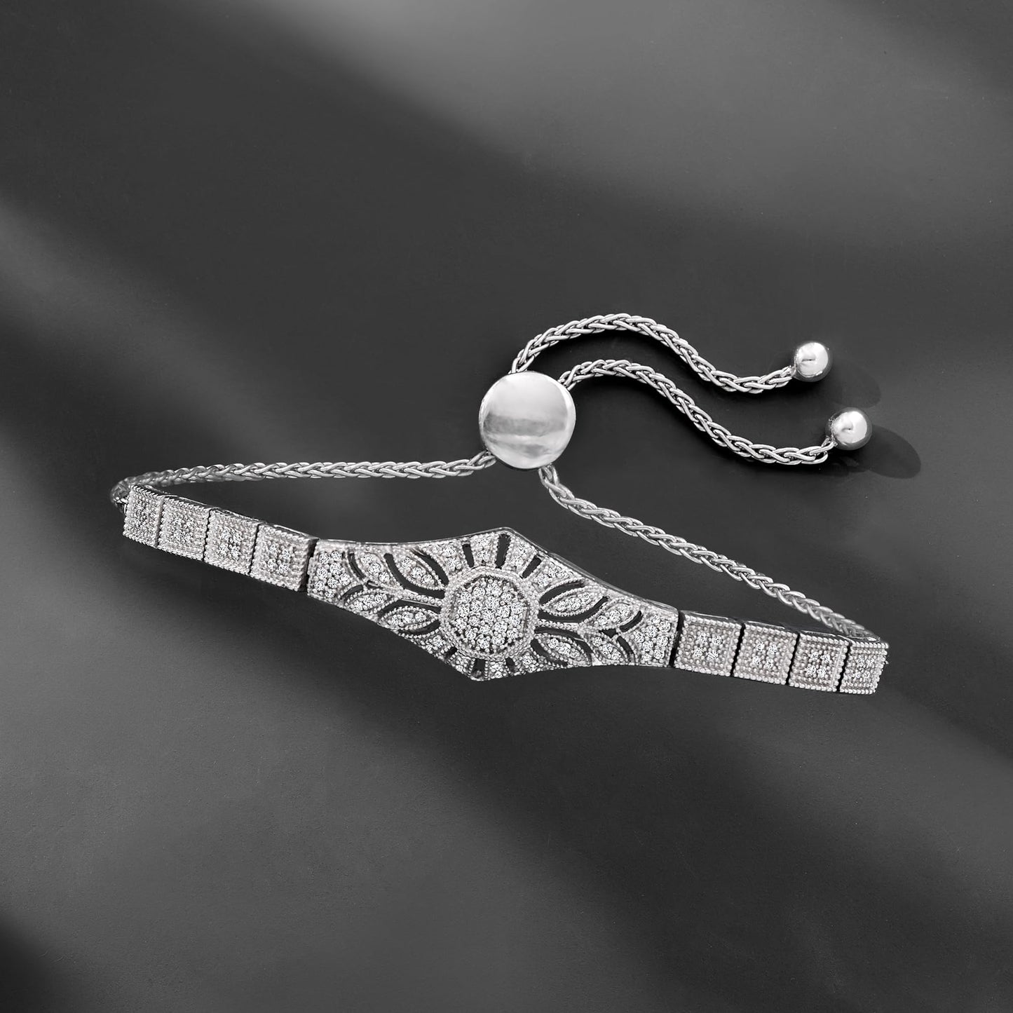 Ross-Simons 0.50 ct. t.w. 111-Diamond Floral Openwork Adjustable Bolo Bracelet in Sterling Silver
