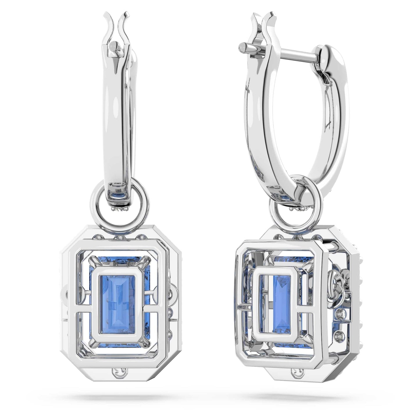 Swarovski Una Blue Octagon-Cut Swarovski Zirconia Rhodium-Tone Drop Earrings