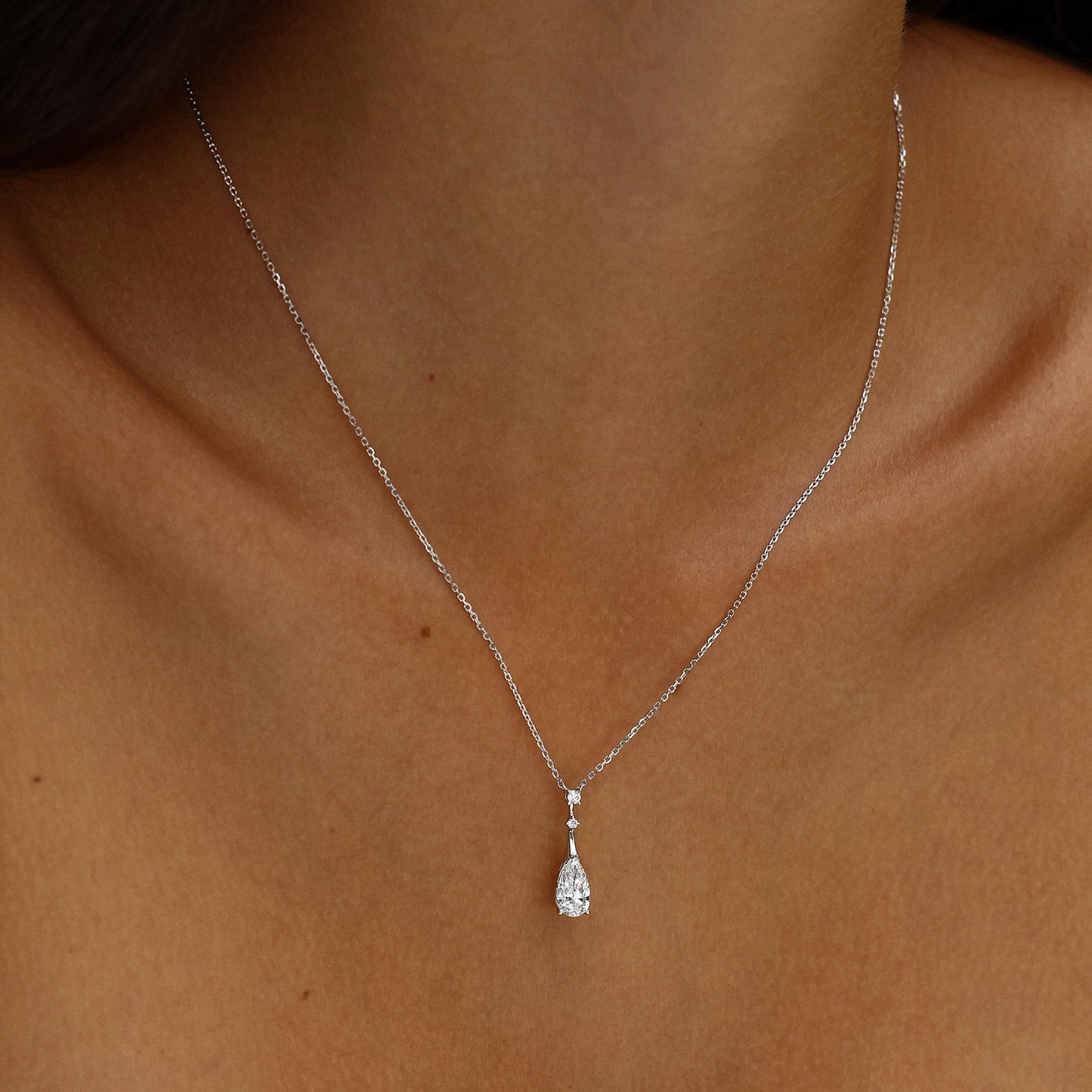 AGVANA PT950 Platinum 0.5 Ct Pear-Cut Lab-Grown Diamond Solitaire Pendant Necklace