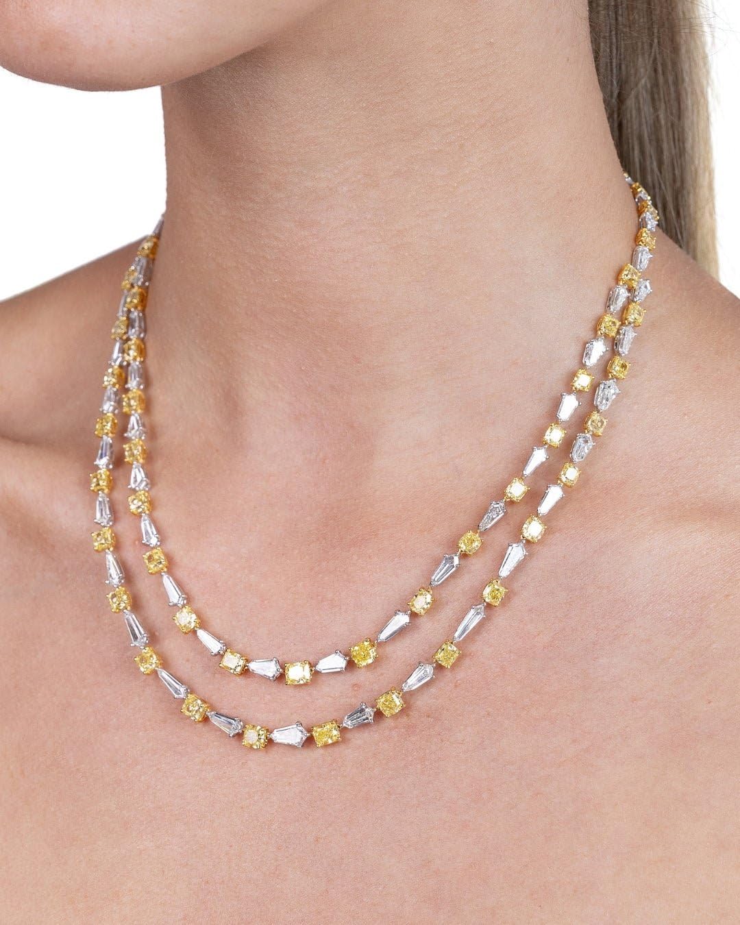 Leviev Celeste Élan 18K White Gold Double Layer Cushion and Emerald Cut Diamond Necklace (23.93 CT)