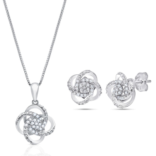MAX + STONE 925 Sterling Silver Diamond Love Knot Jewelry Set
