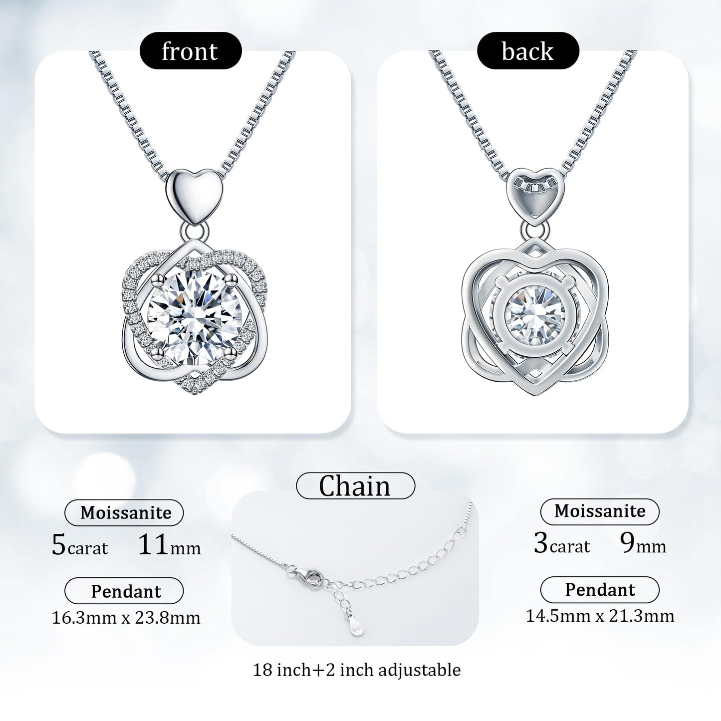 Fullove 5 Carat Infinity Heart Moissanite Necklace - Anniversary Gift for Her