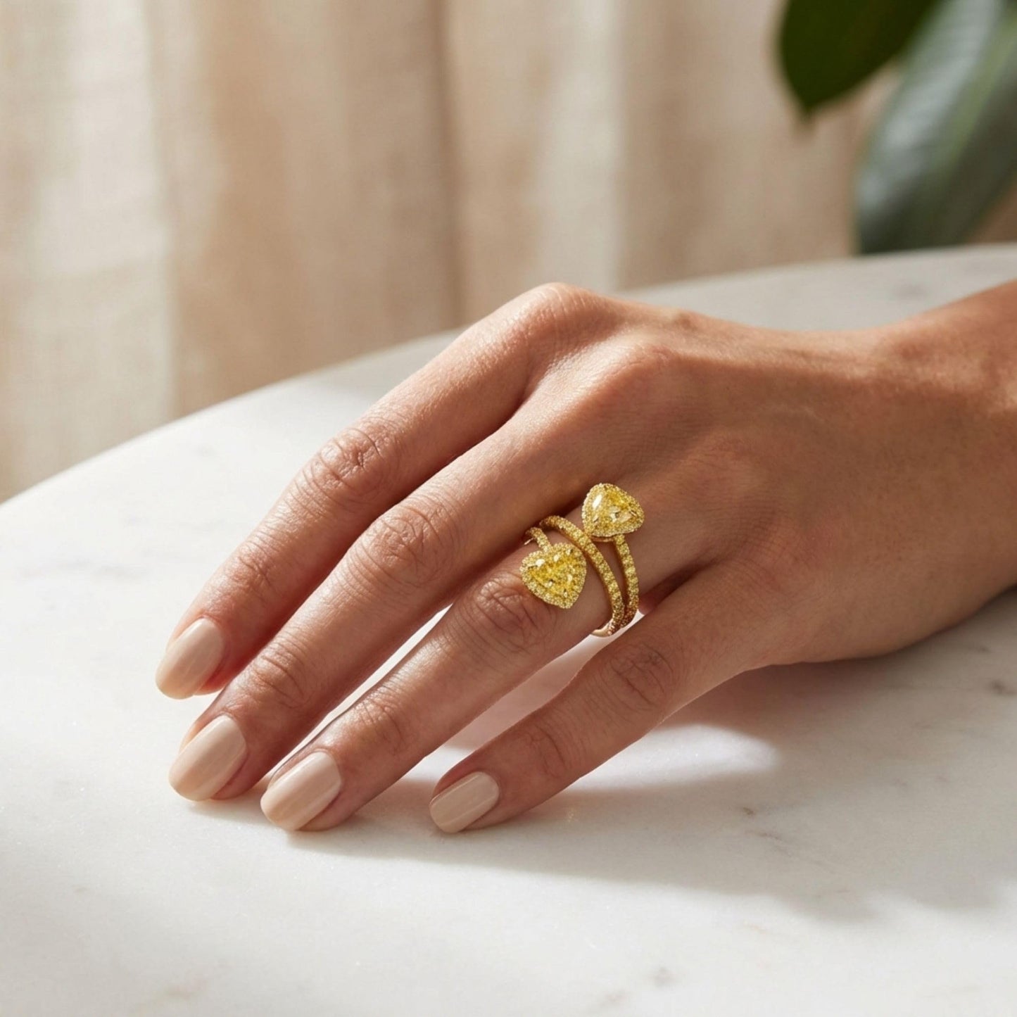 Leviev 2.92CT Vivid Yellow Heart Diamond Bypass Ring in 18K Yellow Gold