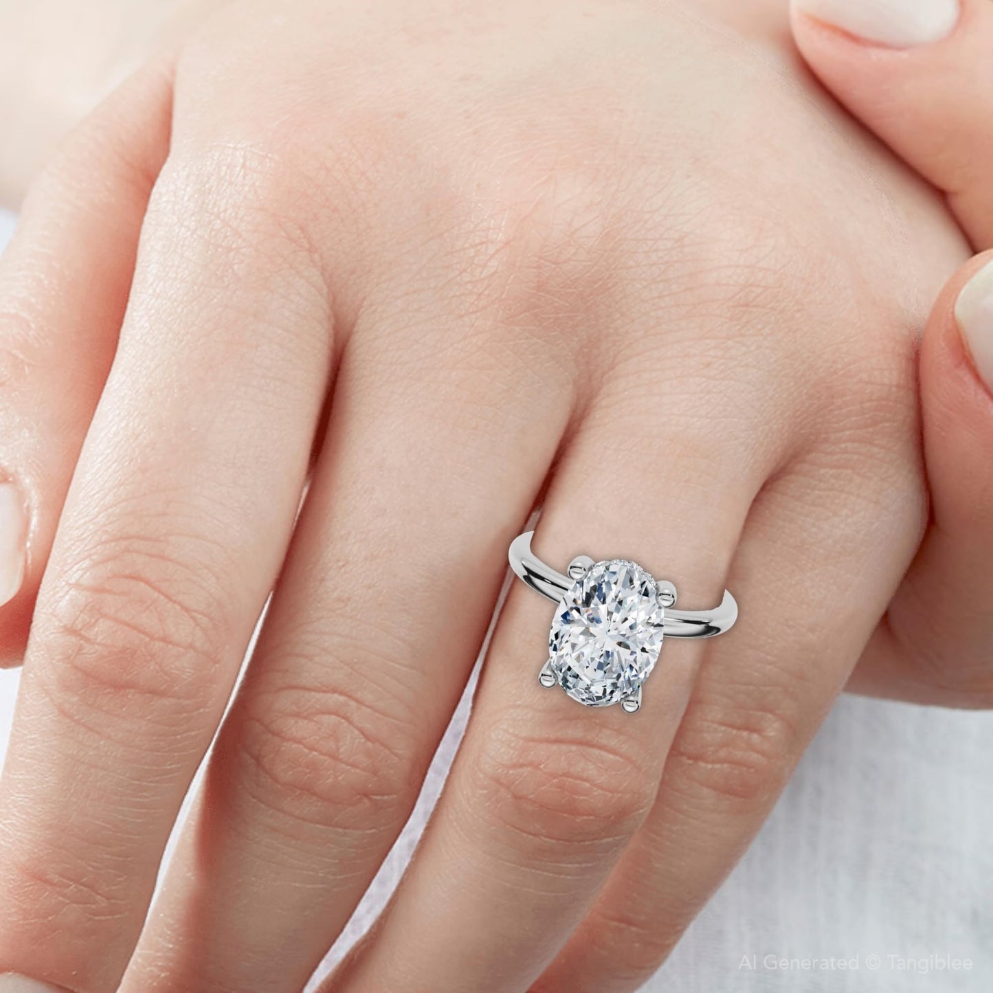 P3 POMPEII3 Pompeii 2 1/10Ct Oval Diamond Side Halo Engagement Ring 14k Gold or Platinum Lab Grown - Size 7 (F/G,VS1-VS2)