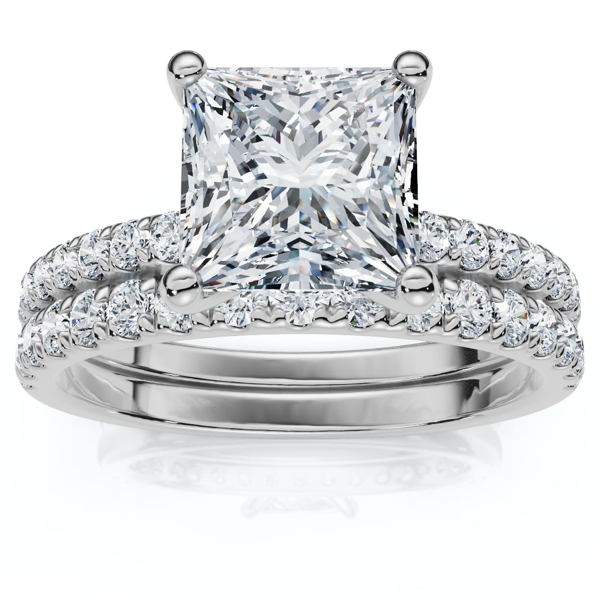 Pompeii Certified 1.90Ct Princess Cut Diamond Engagement 14k Wedding Ring Set Lab Grown - Size 4.5 (F/G,VS1-VS2)