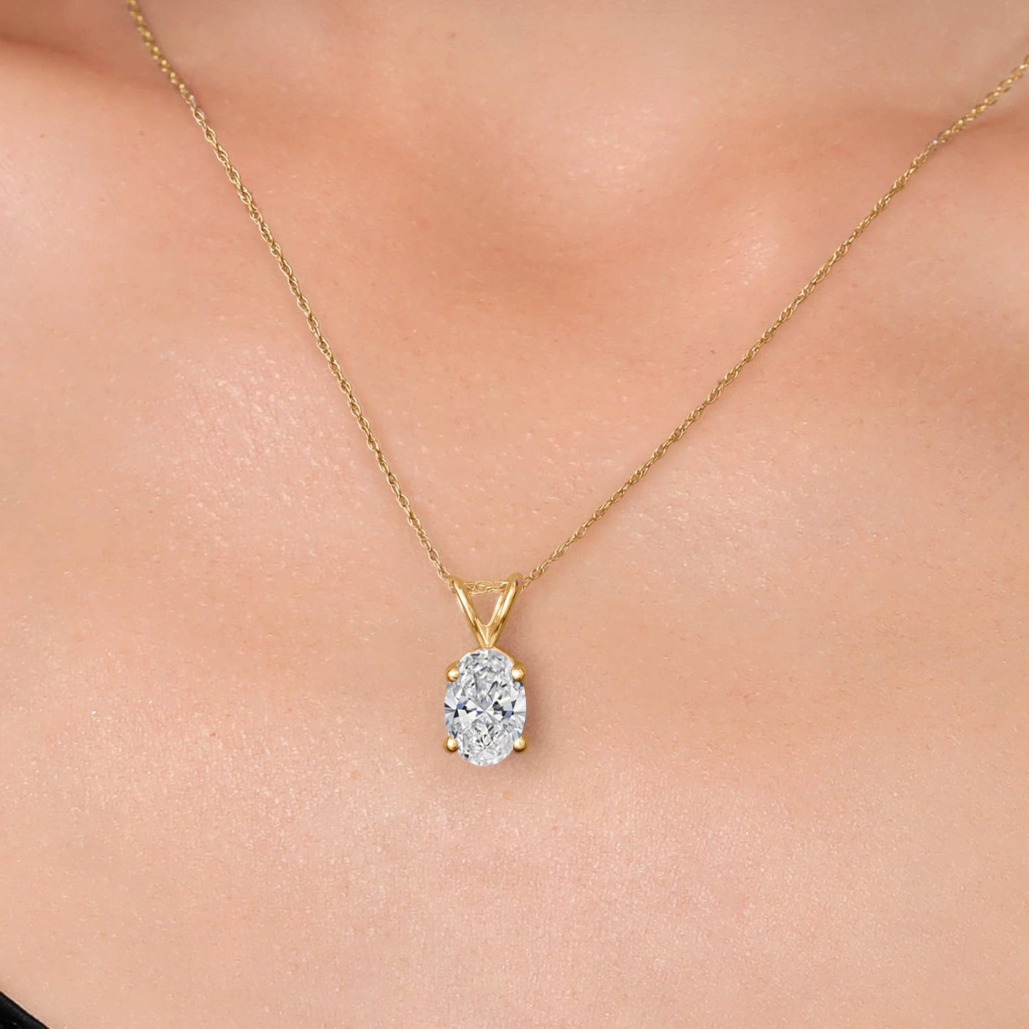 Gem Stone King 14K Yellow Gold IGI Certified 1.00 Ct Pear Lab-Grown Diamond Pendant Necklace