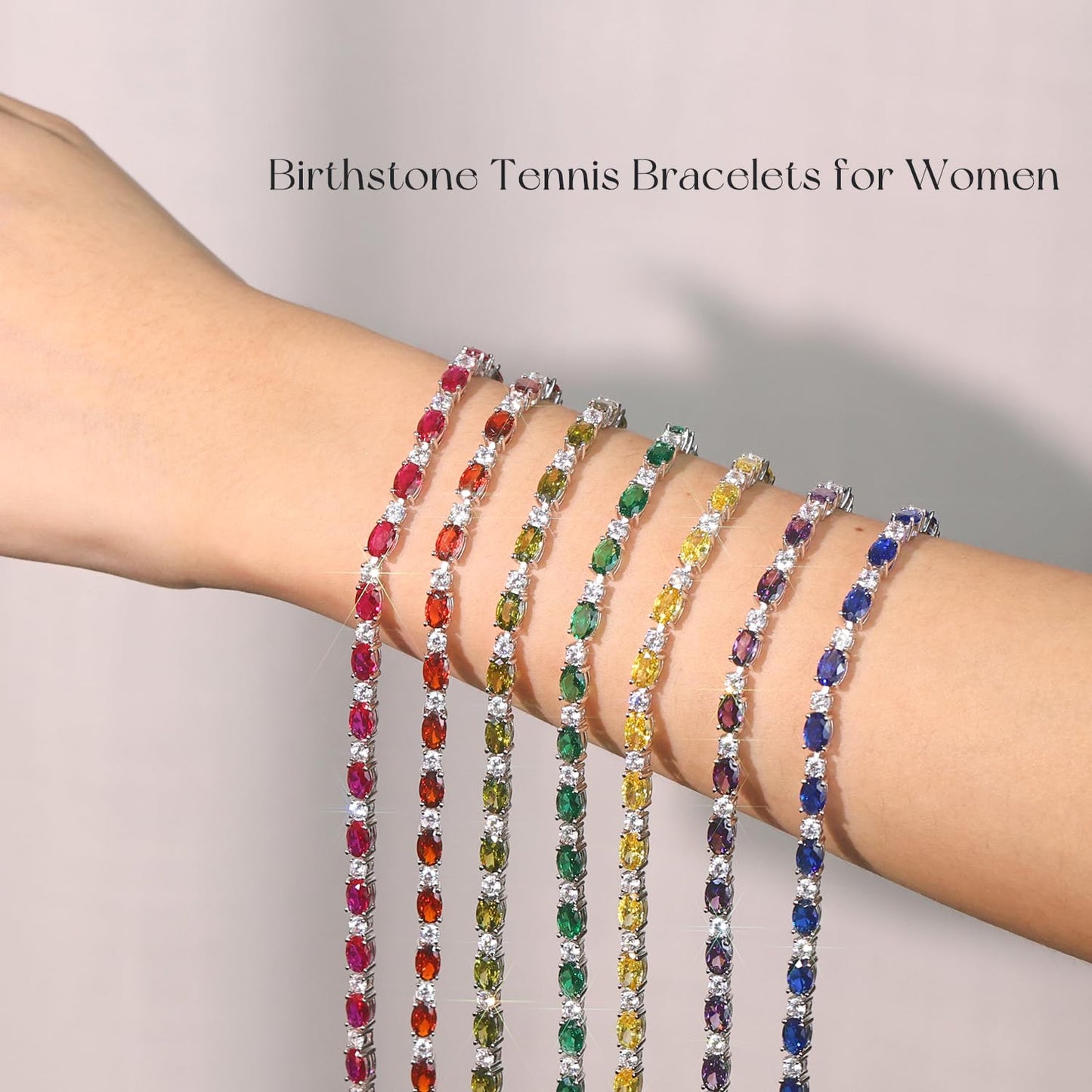 FANCIME February Birthstone Bracelets Sterling Silver Created Amethyst Tennis Bracelet Gemstone Charm Fine Jewelry for Women 7"