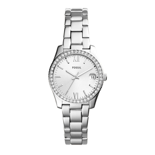 Fossil Women's Watch, Scarlette Quartz Stainless Steel Three-Hand Watch for Women, Color: Silver Glitz