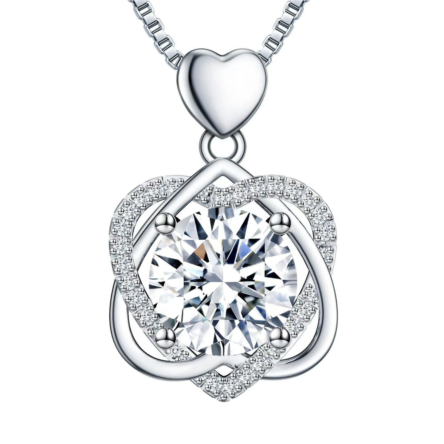 Fullove 5 Carat Infinity Heart Moissanite Necklace - Anniversary Gift for Her