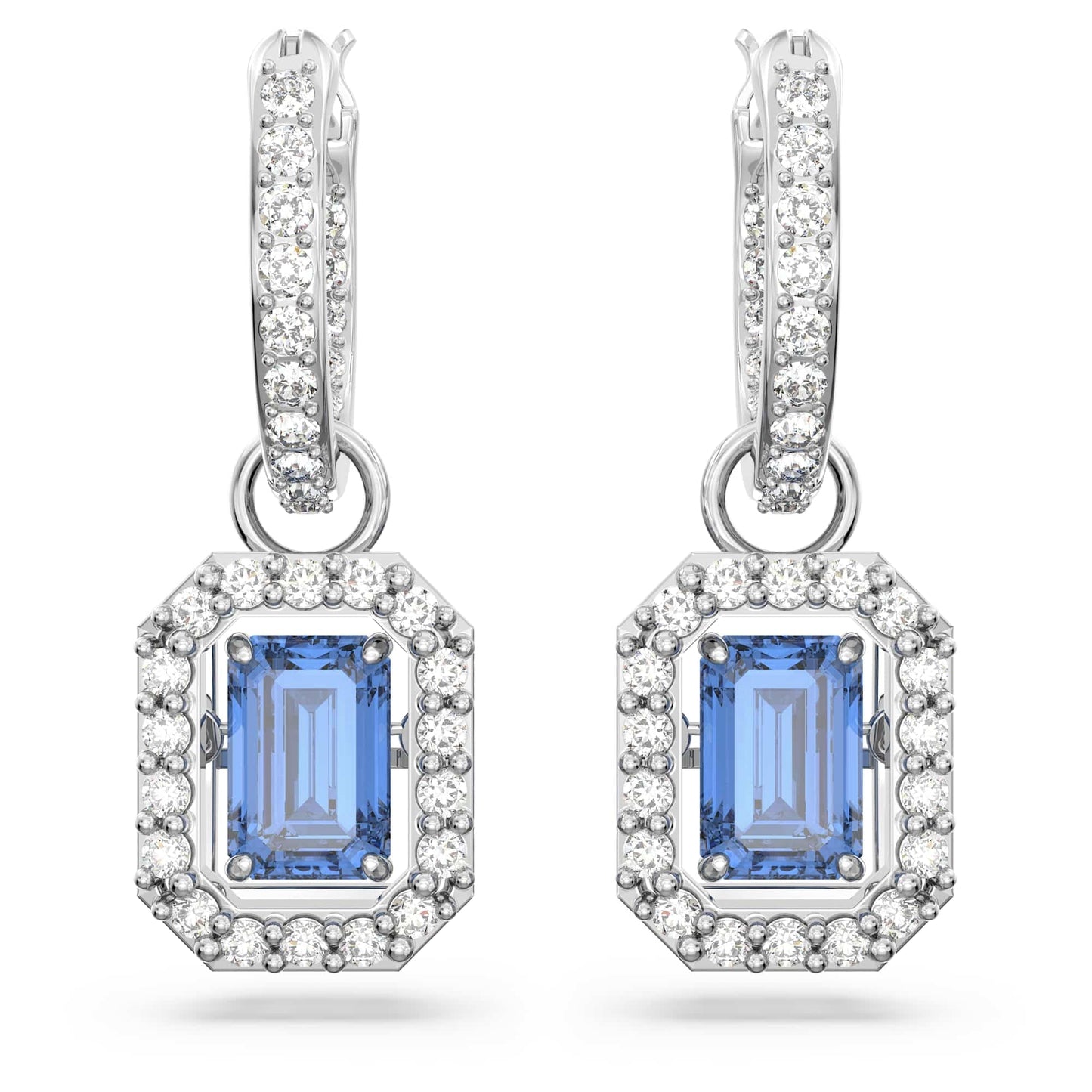 Swarovski Una Blue Octagon-Cut Swarovski Zirconia Rhodium-Tone Drop Earrings