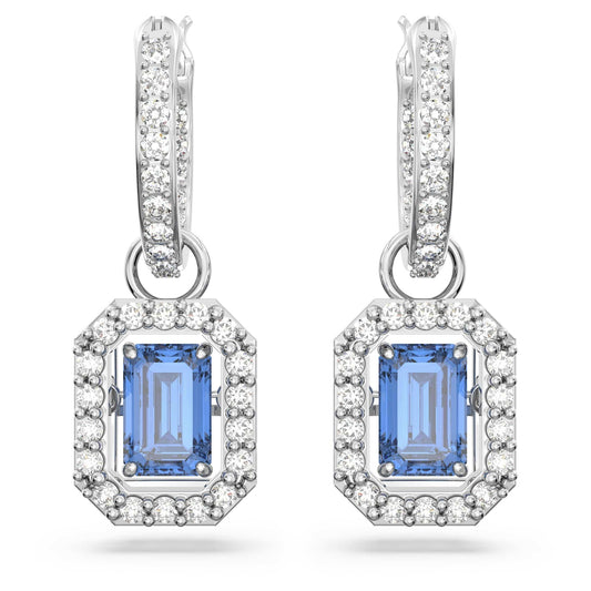 Swarovski Una Blue Octagon-Cut Swarovski Zirconia Rhodium-Tone Drop Earrings