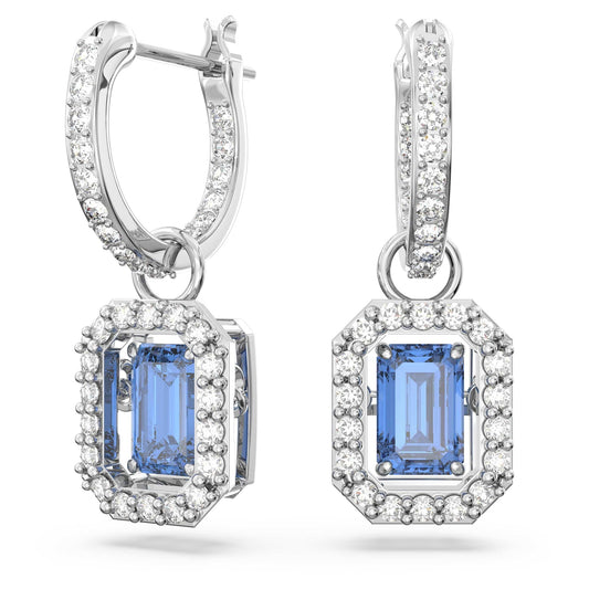 Swarovski Una Blue Octagon-Cut Swarovski Zirconia Rhodium-Tone Drop Earrings