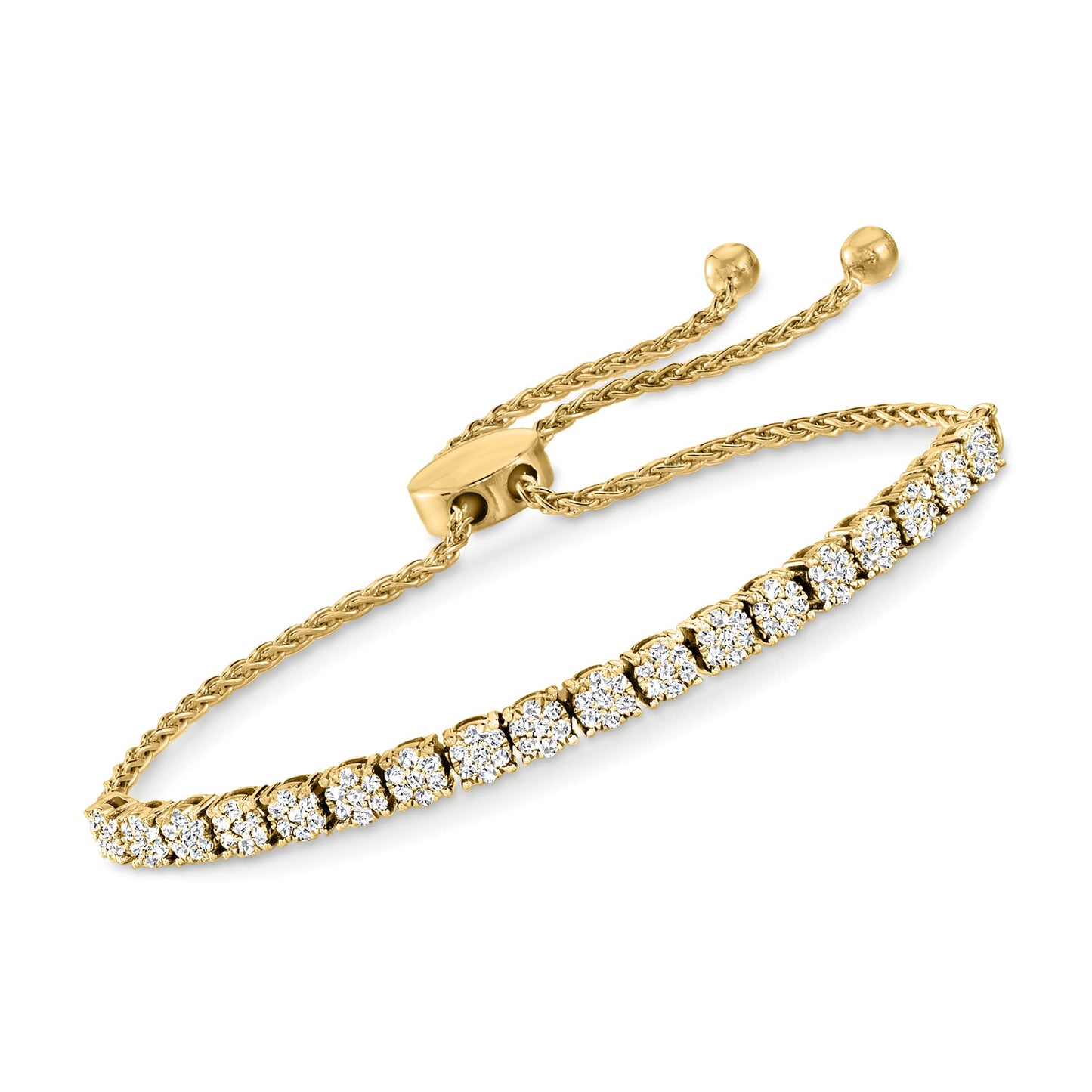 Ross-Simons 1.00 ct. t.w. Diamond Cluster Adjustable Bolo Bracelet in 18kt Gold Over Sterling (3.50 ct. t.w. Look)