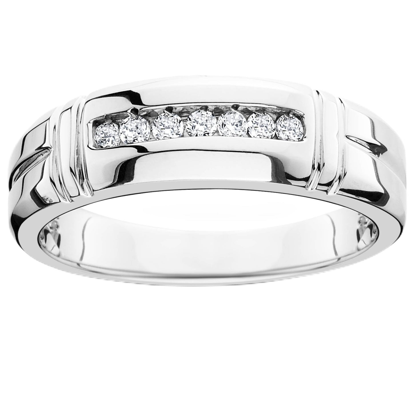 P3 POMPEII3 Pompeii 1/4ct Channel Set Diamond Ring 14K White Gold Mens Wedding Band - Size 10
