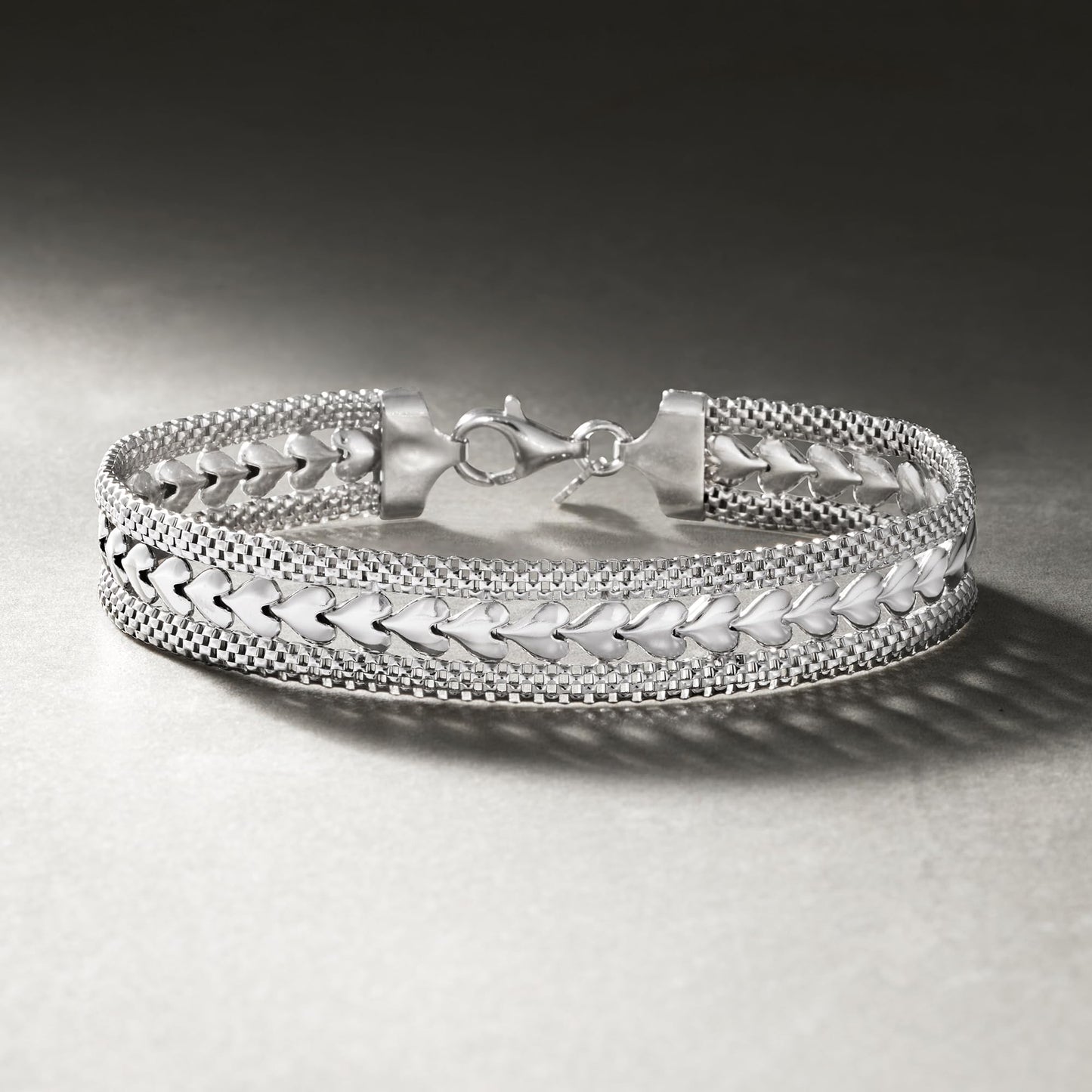 Ross Simons Italian Sterling Silver Heart Motif Bracelet