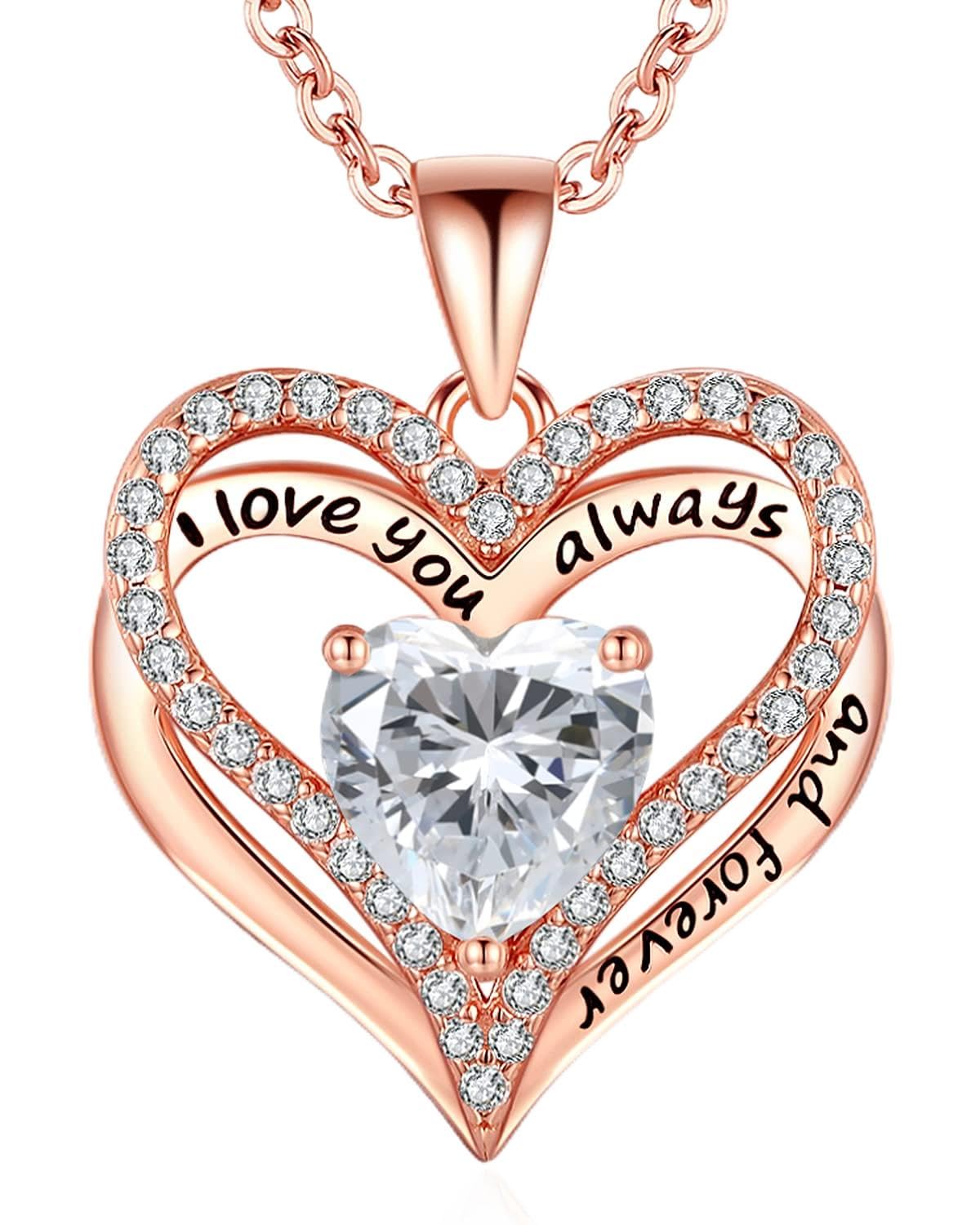 S925 Sterling Silver Necklace for Women, Jewelry for Wife Girlfriend Anniversary, Mother Gifts Necklaces, Daughter Heart Love Jewel, Gift for Her Birthday, Apr
