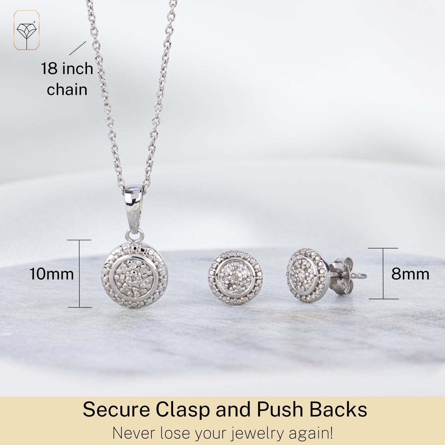 MAX + STONE 925 Sterling Silver Diamond Necklace & Earrings Set