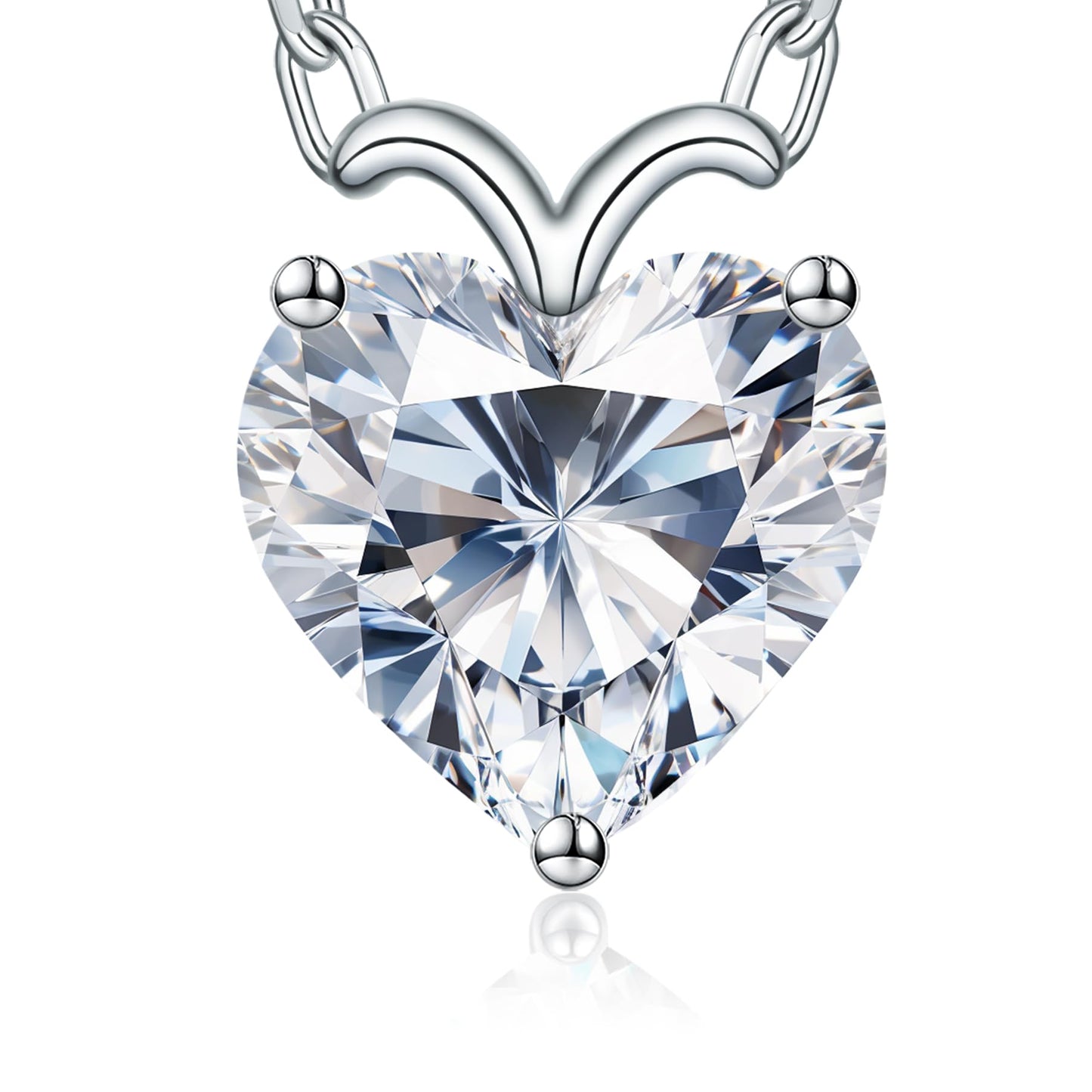 Fullove 4 Carat Heart Moissanite Silver Necklace - Romantic Gift for Her