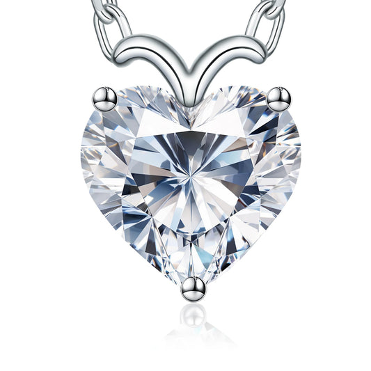 Fullove 4 Carat Heart Moissanite Silver Necklace - Romantic Gift for Her