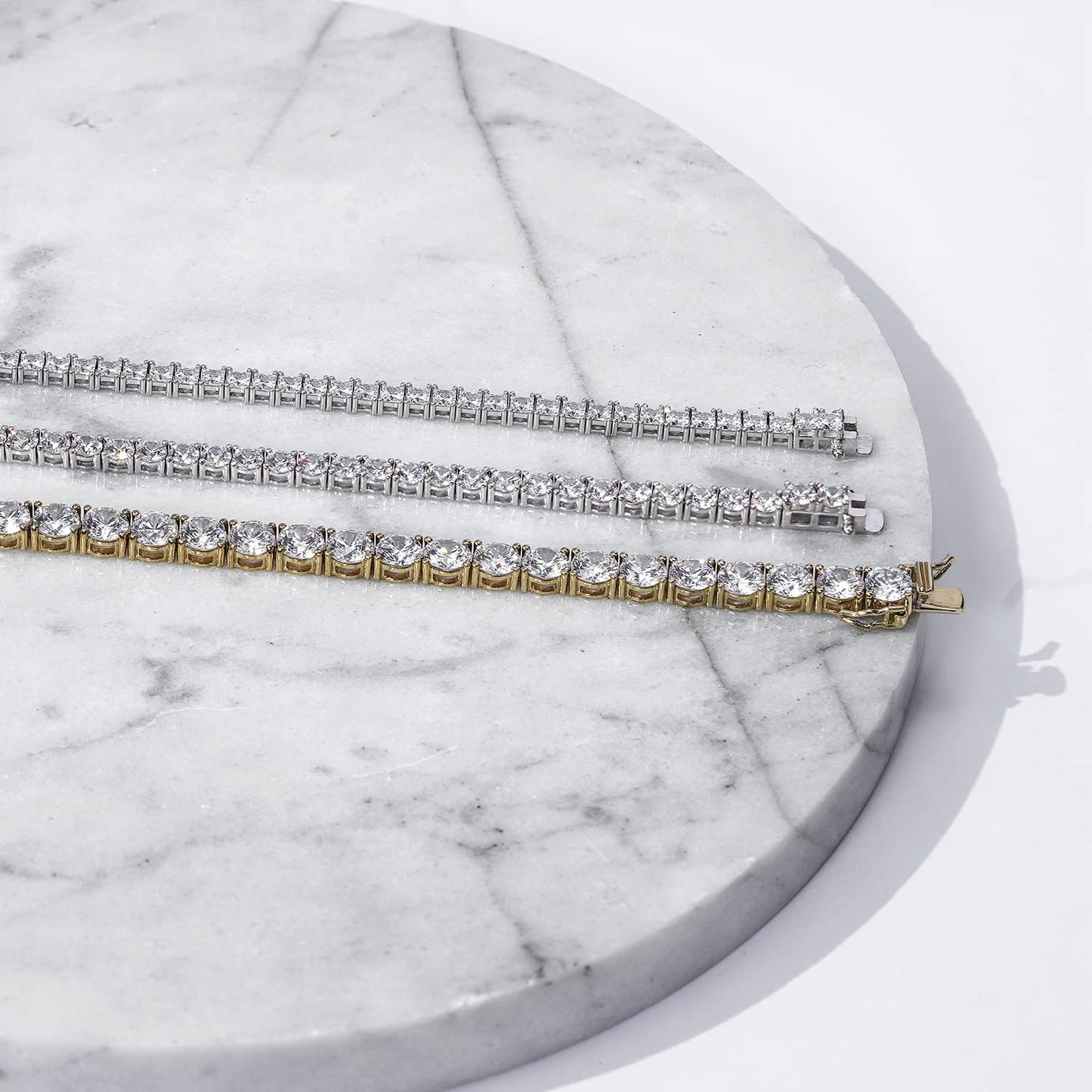 Platinum Plated Sterling Silver Round Cut Tennis Bracelet