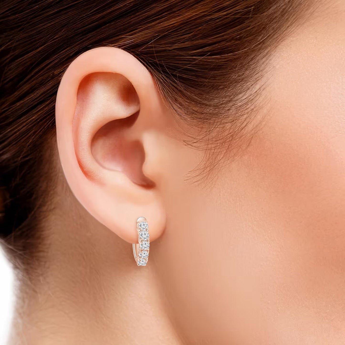 1 to 5 Carat Lab Grown Diamond Huggie Hoop Earrings in 14K Rose Gold