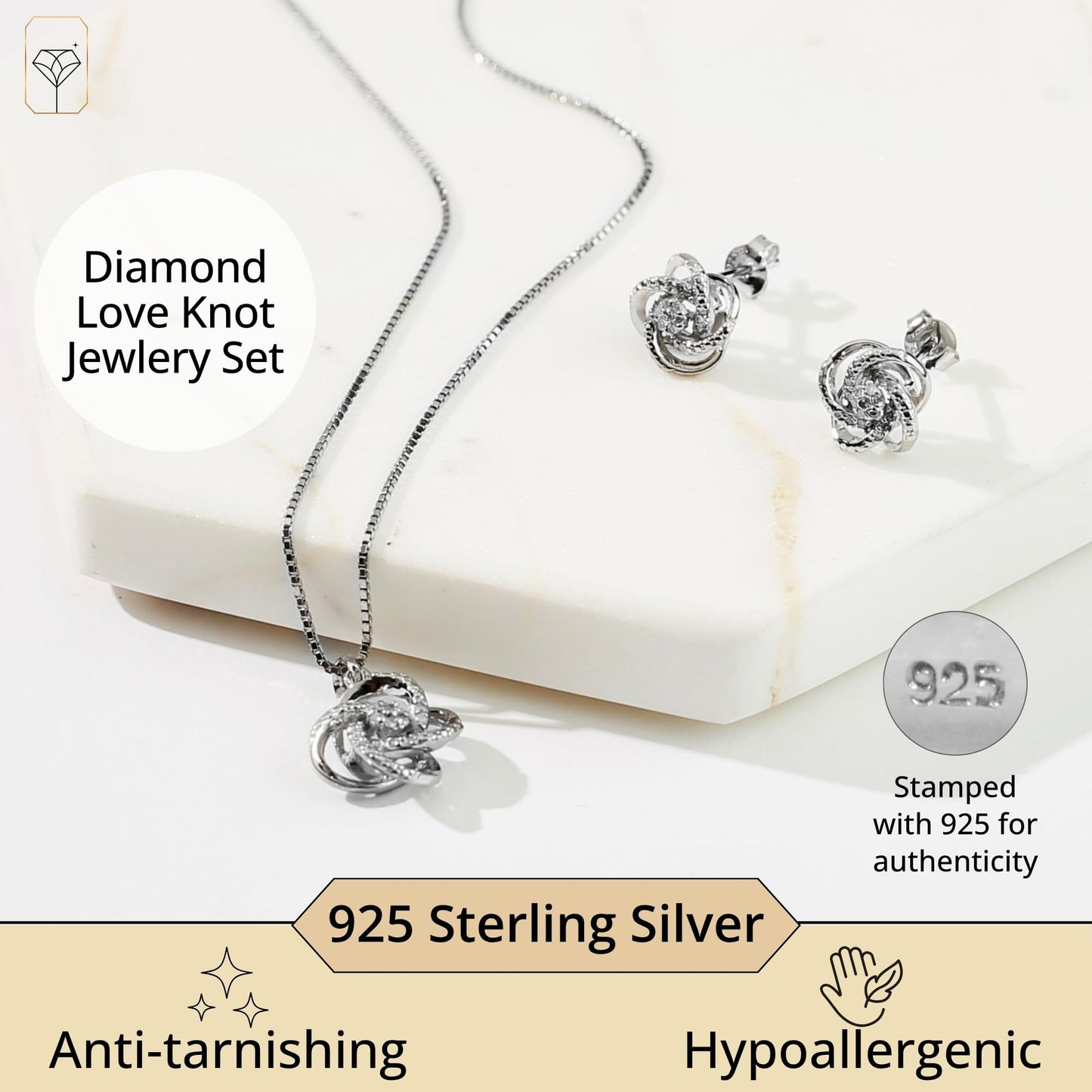 MAX + STONE 925 Sterling Silver Diamond Love Knot Jewelry Set
