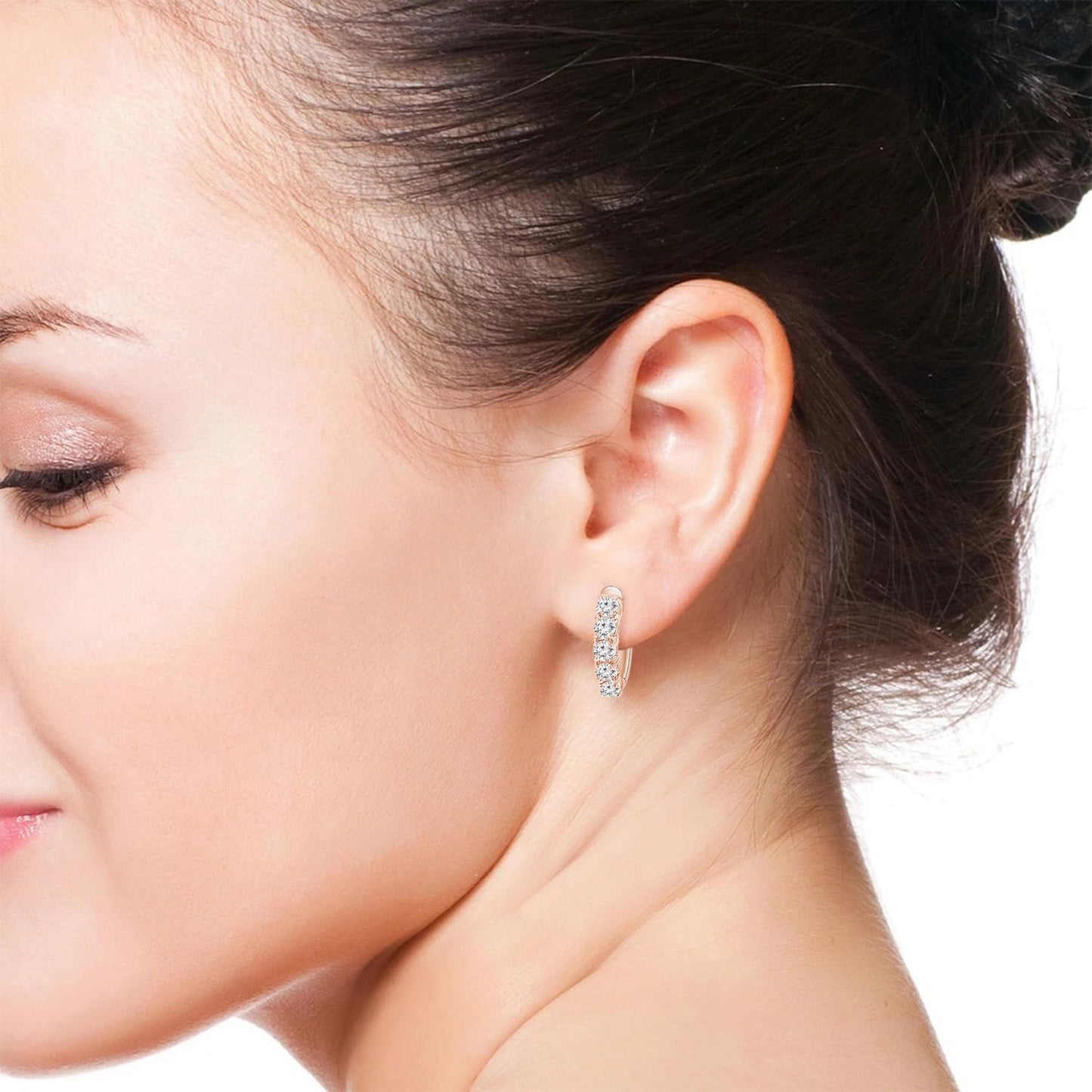 1 to 5 Carat Lab Grown Diamond Huggie Hoop Earrings in 14K Rose Gold
