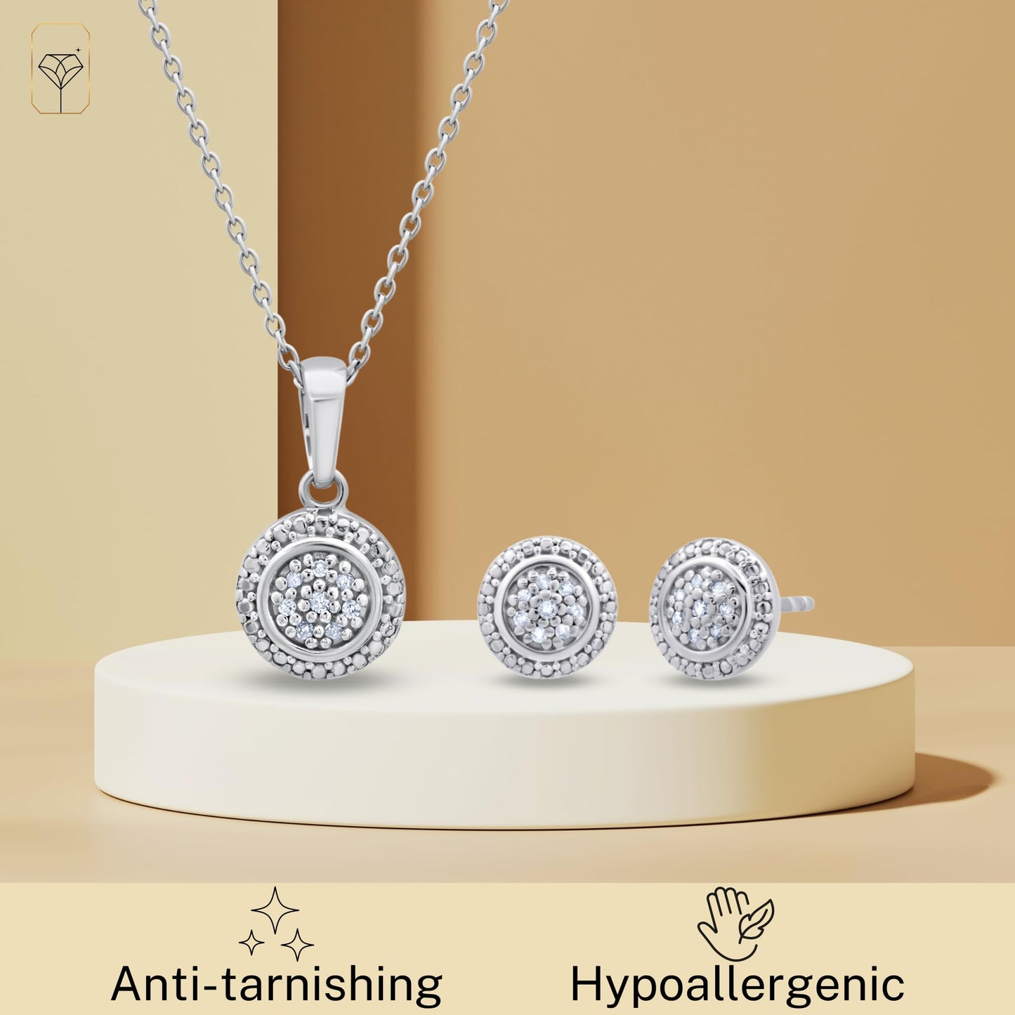 MAX + STONE 925 Sterling Silver Diamond Necklace & Earrings Set