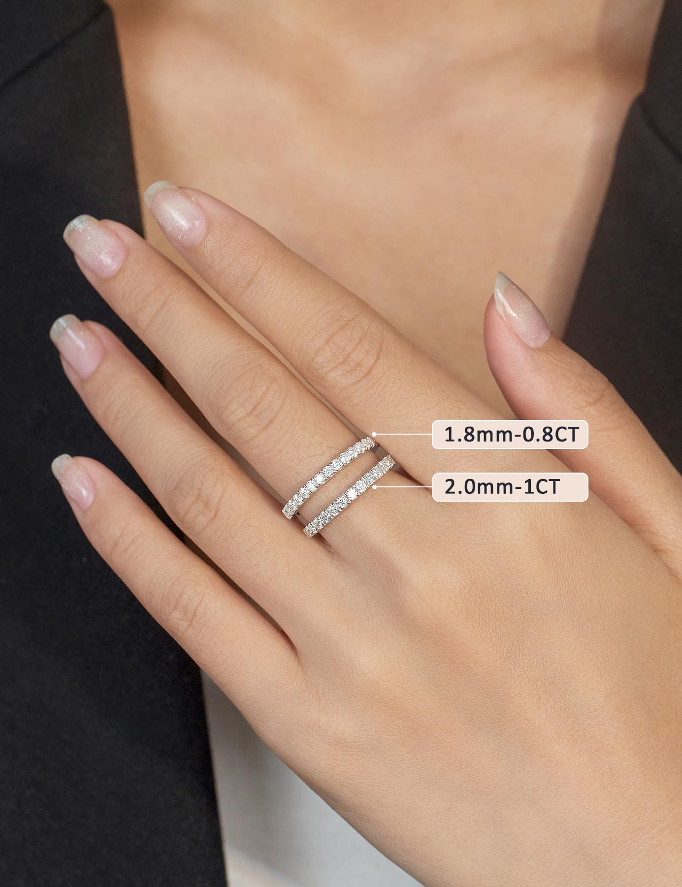 IMOLOVE Lab Grown Diamond Wedding Bands for Women, 1 Carat Thin Eternity Anniversary Rings in 18K White Gold Plated Sterling Silver Size 7