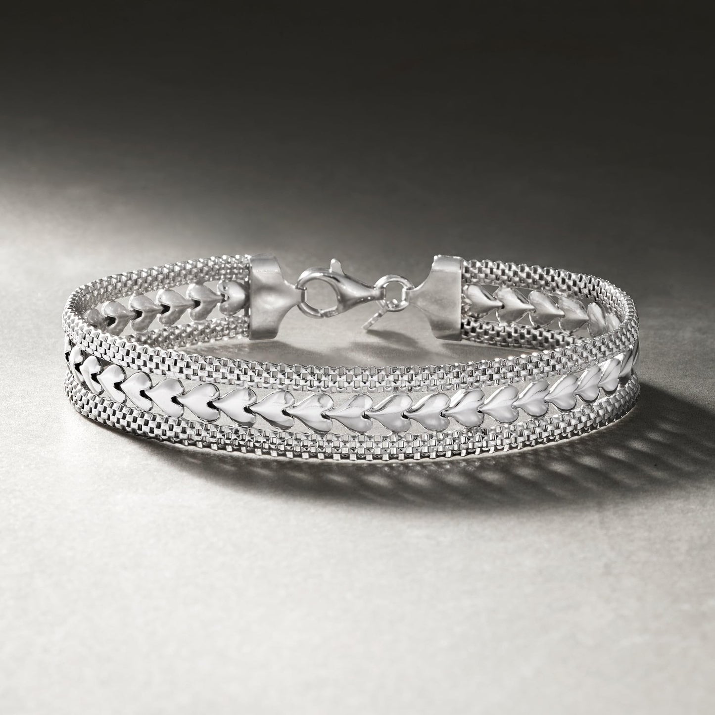 Ross Simons Italian Sterling Silver Heart Motif Bracelet