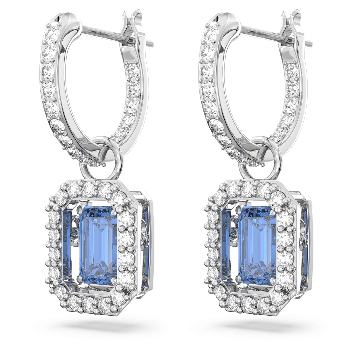 Swarovski Una Blue Octagon-Cut Swarovski Zirconia Rhodium-Tone Drop Earrings