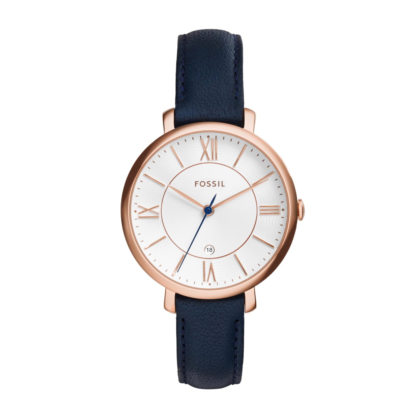 Fossil Women's Jacqueline Quartz Stainless Steel and Leather Watch, Rose Gold/Navy – Fossil Watches for Women